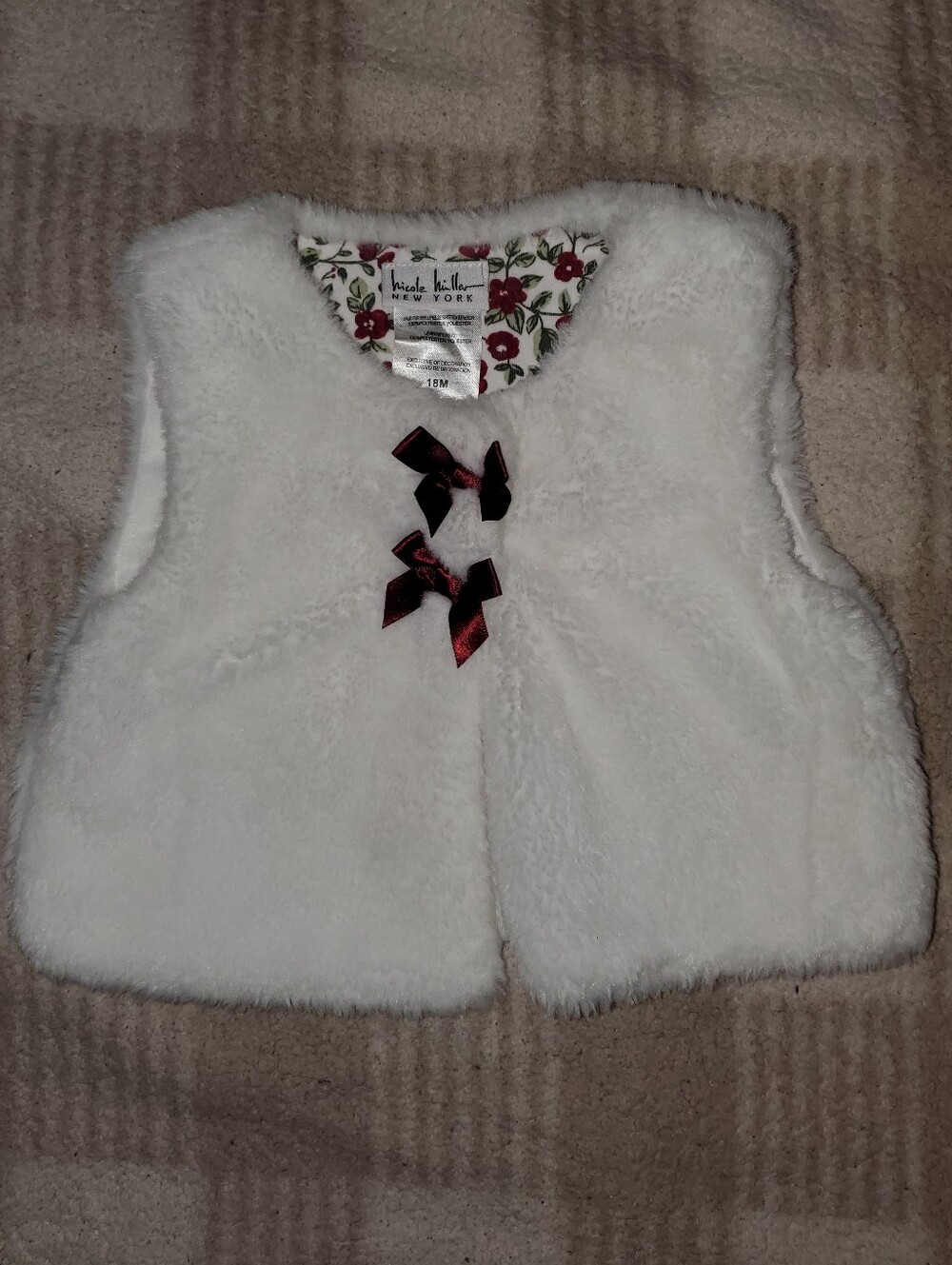 5 for $25 | Nicole Miller New York Baby Faux Fur Vest with Ribbon Details